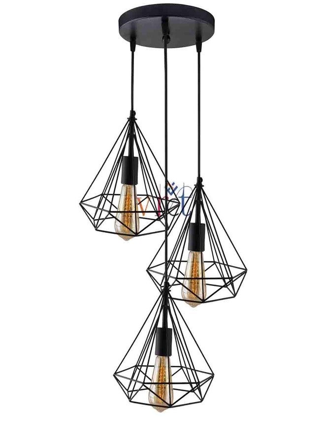 VRCT 3-Lights Round Cluster Chandelier Diamond Hanging Pendant Light, Bulb not Included, Black - Image 2